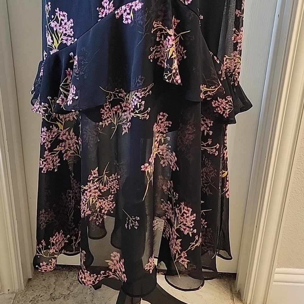 Black And Floral Print Layered Sheer Overlay Maxi Dress - Picture 6 of 16